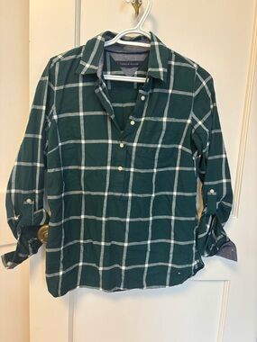 Tommy Hilfiger Dark Green Windowpane flannel popover shirt